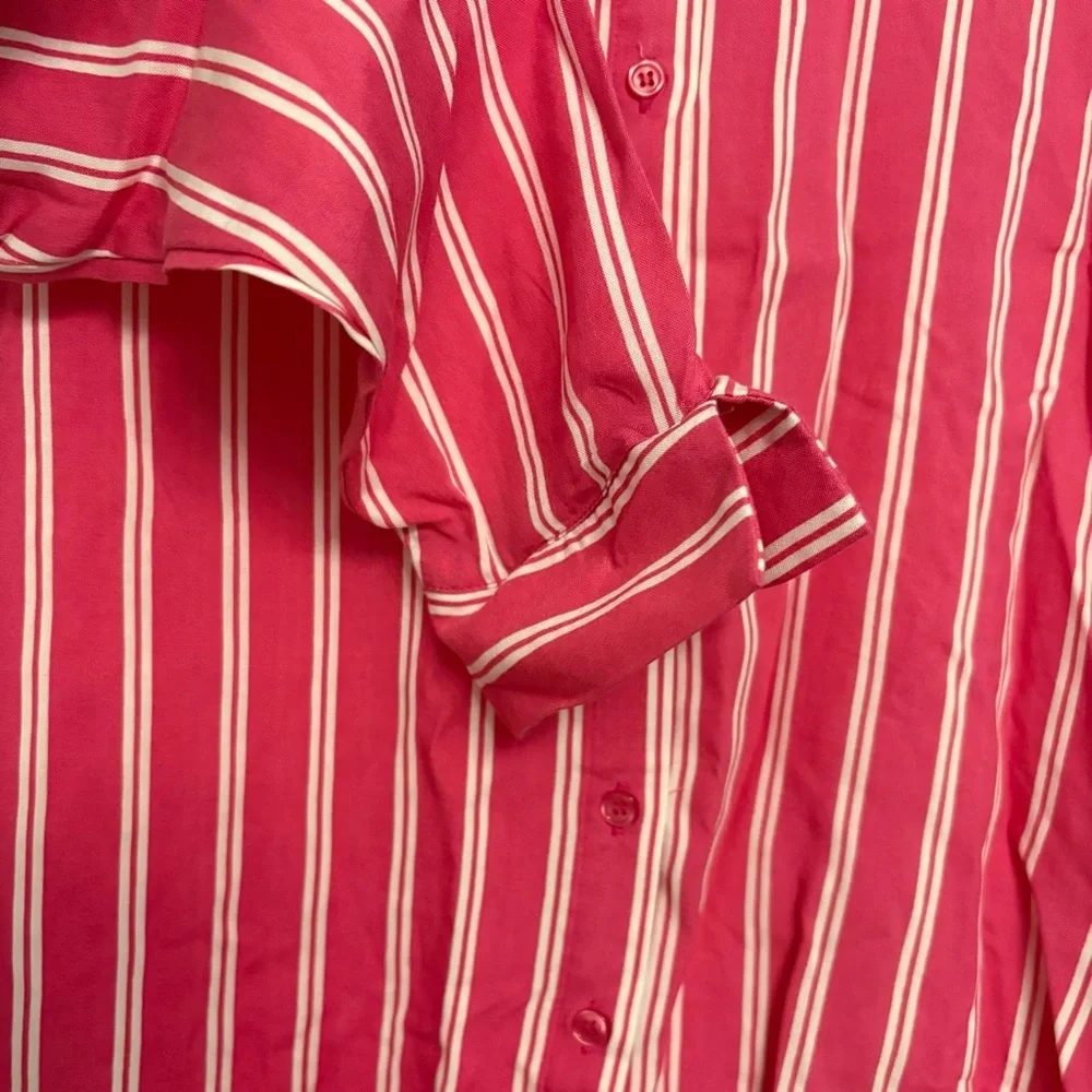 Grand & Greene Pink Striped Button Up Collared Long Sleeve Shirt Women’s SIZE S - Picture 4 of 13